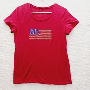 T-Shirt USA Flag Rhinestones Casual Americana Patriotic Holidays Casual Size M